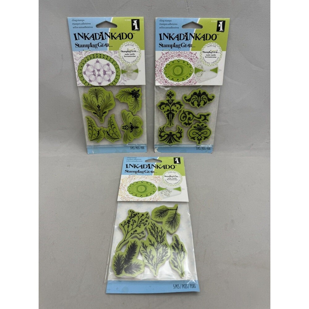 3 Packs Inkadinkado Stamping Gear Cling Stamps Ornament Flourishes Branches